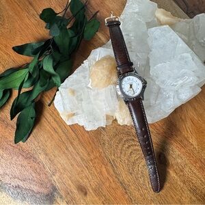 Carriage By Timex Indiglo Vintage Dark Brown Leather Watch